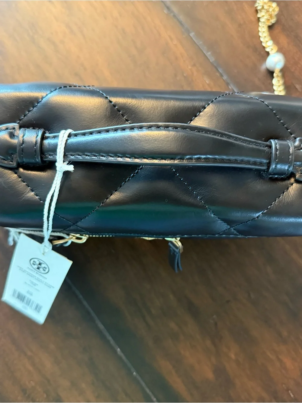Tory Burch Black Quilted Leather Top-Handle Cosmetic Case with Gold Hardware